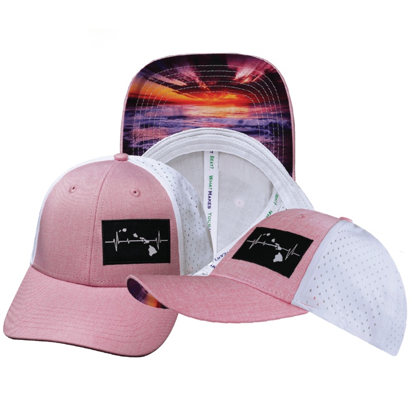 Hawaii Hat – Low Profile – Ponytail – Pink / White – Laser Mesh