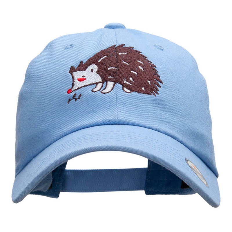 Hedgehog Embroidered Low Profile Dyed Cotton Twill Cap Sky Blue One Size