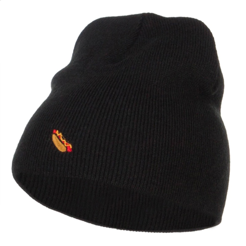Mini Hot Dog Embroidered Short Beanie Black One Size