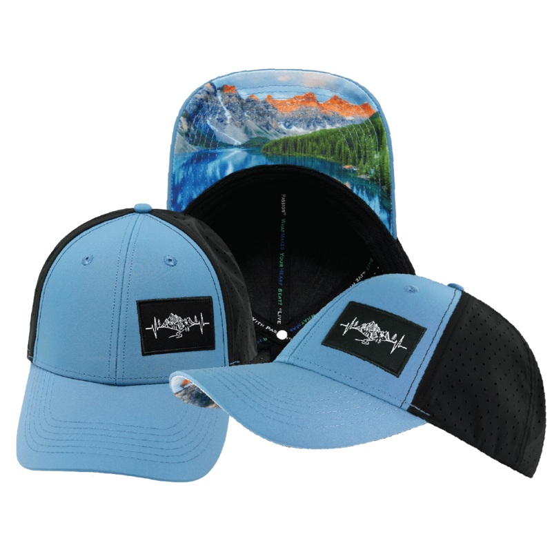 Mountains Hat – Low Profile – Ponytail – Blue / Black – Laser Mesh