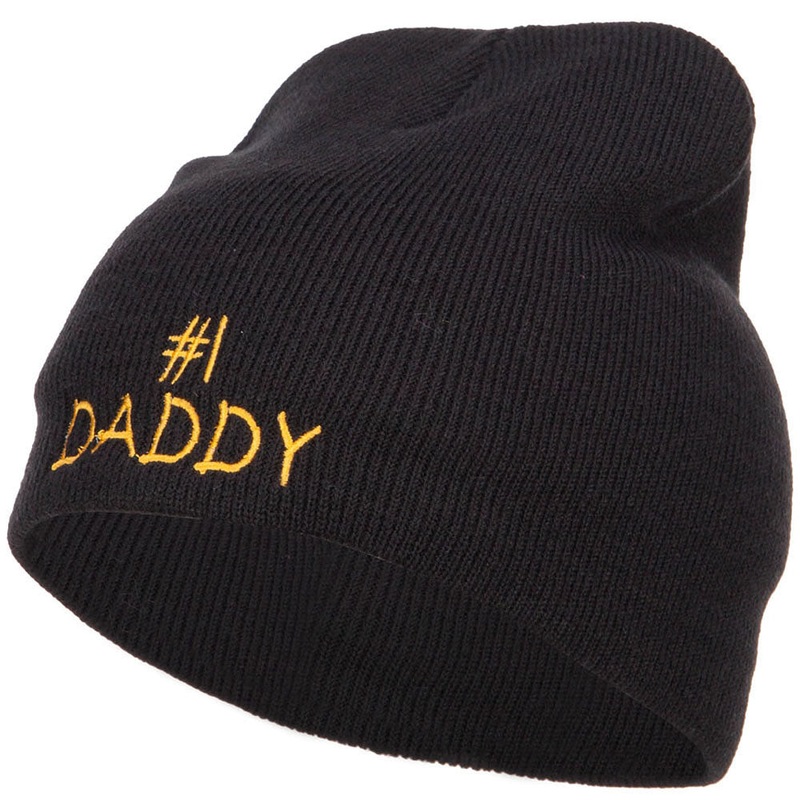 Number One Daddy Embroidered Short Beanie Black One Size