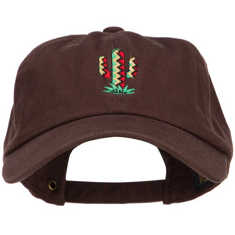 Pattern Cactus Embroidered Unstructured Washed Cap Brown One Size