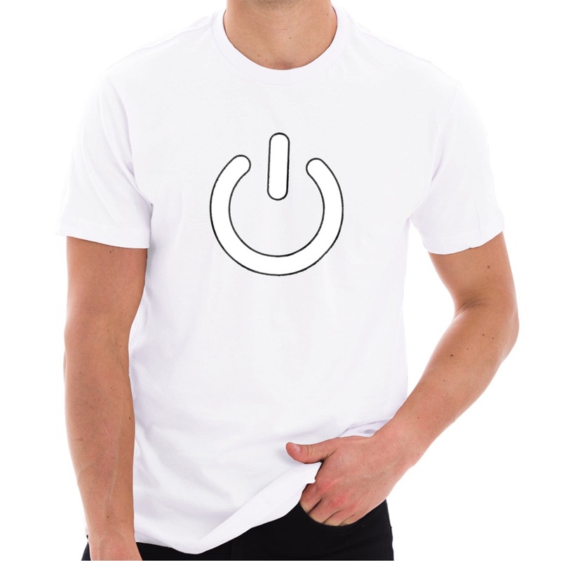 Power Button Graphic Design Deluxe Jersey T-Shirt White XS