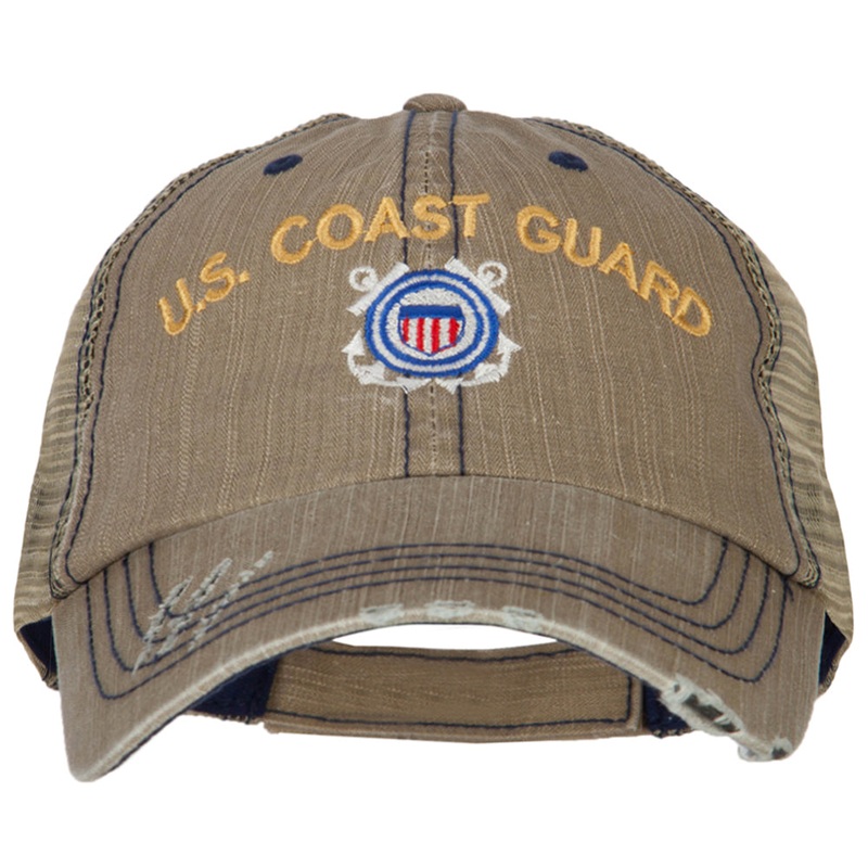US Coast Guard Embroidered Low Profile Cotton Mesh Cap Khaki One Size
