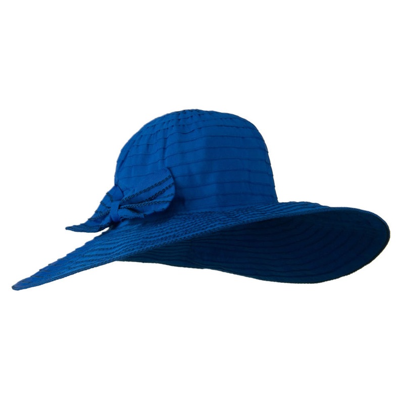 Woman’s Large Bow Wired Brim Hat Blue One Size