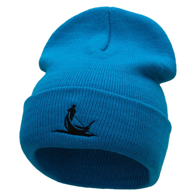 Gondola Ride Embroidered 12 Inch Long Knitted Beanie Aqua One Size