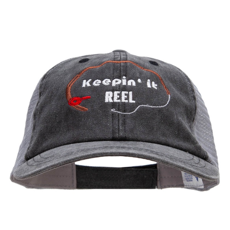 Keepin it Real Embroidered Washed Trucker Cap Black Grey One Size