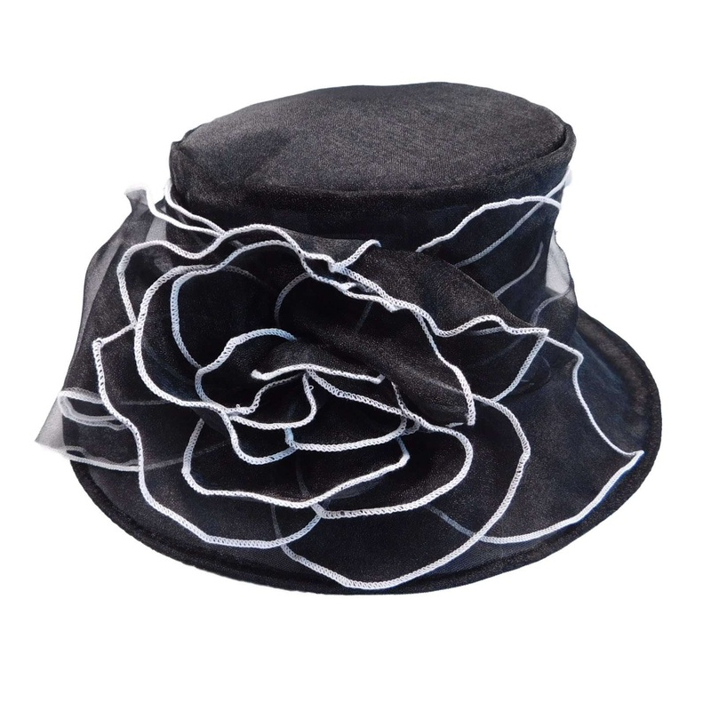 Organza Hat with Contrast Trim Black