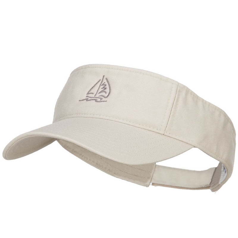 Sailboat with Wave Embroidered Washed Visor Stone One Size