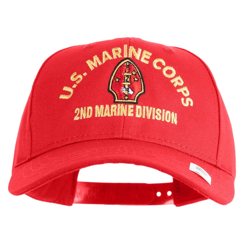 U.S. Marine Corps 2nd Marine Division Embroidered 6 Panel Structured Cotton Twill Cap Made in USA Red One Size