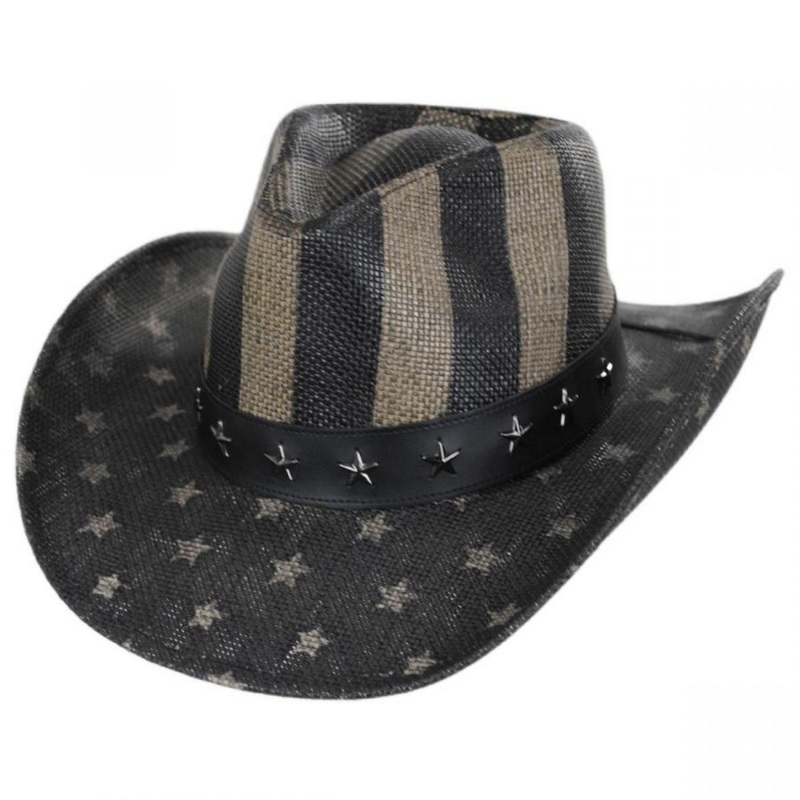 USA Flag Toyo Straw Western Hat BLACK WASH S
