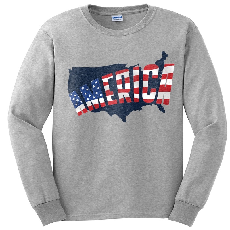 America Country Silhouette Ultra Cotton Long Sleeve Graphic Shirt Ash XL