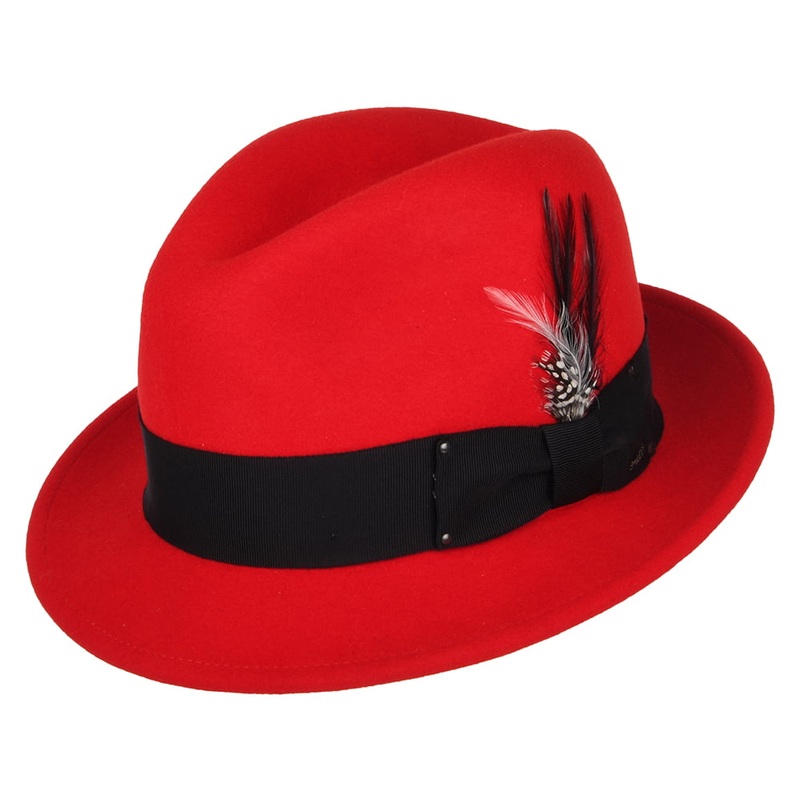 Bailey Hats Tino Crushable Water Repellent Wool Felt Trilby Hat – Red S