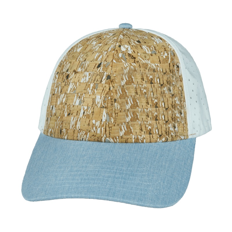 Blank – 6 Panel – Shallow Fit – Pony Tail – Cork – Baby Blue / White (Unisex) – Laser Mesh