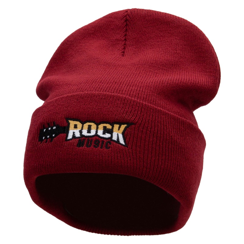 Classic Rock Embroidered 12 Inch Long Knitted Beanie Maroon One Size