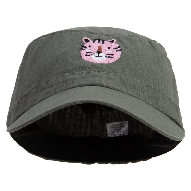 Cute Tiger Embroidered Big Size Fitted Ripstop Cotton Military Army Cap Olive XL-2XL