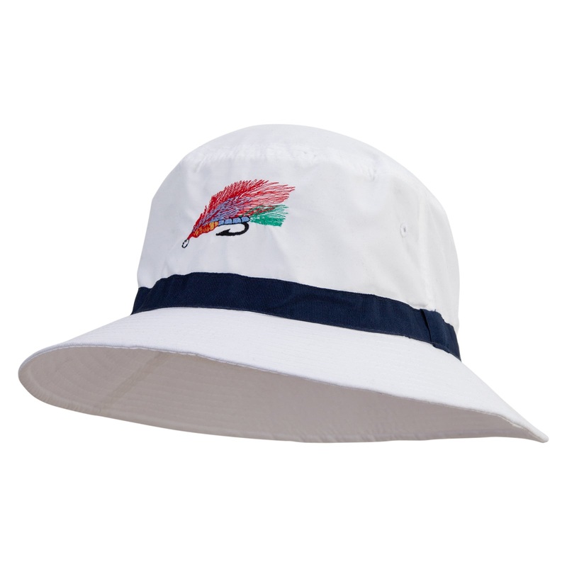 Fishing Fly Embroidered Oversized Water Repellent Brushed Golf Hat White Navy XL