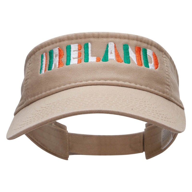 Ireland With Flag Colors Embroidered Pro Style Cotton Twill Washed Visor Khaki One Size
