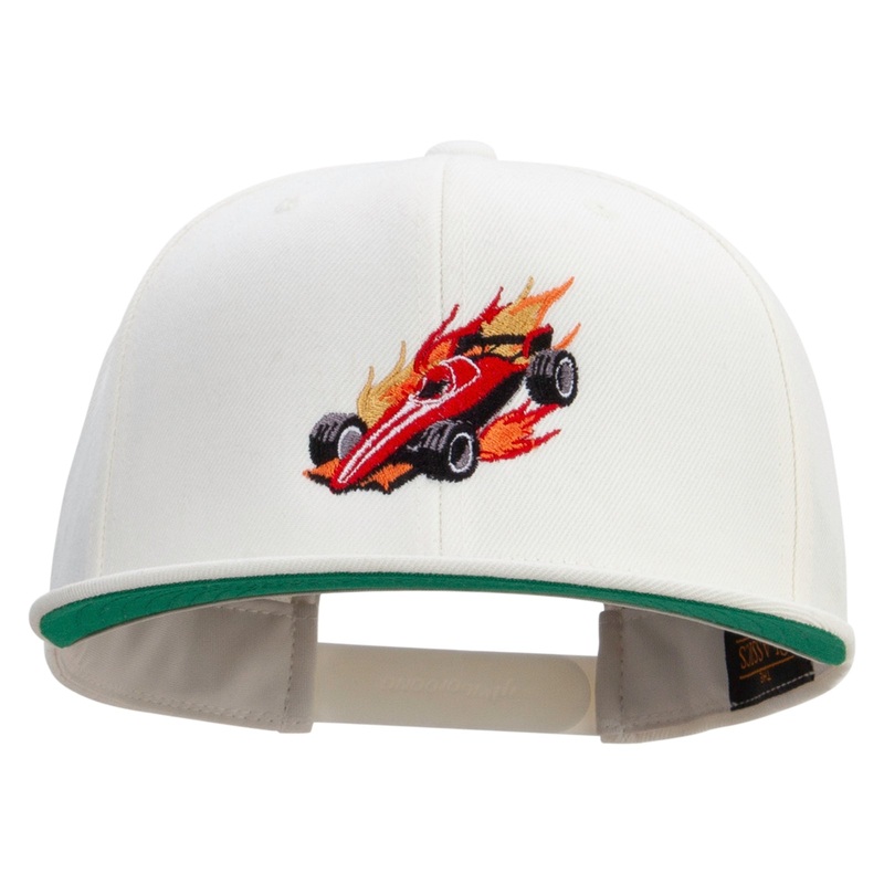 Red Racing Car Embroidered Wool Blend Prostyle Snapback White One Size