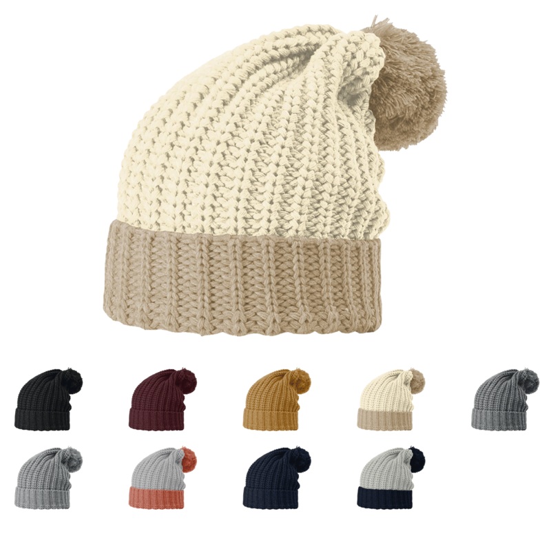 Richardson 143 Chunky Cable Beanie with Cuff & Pom 143R Black