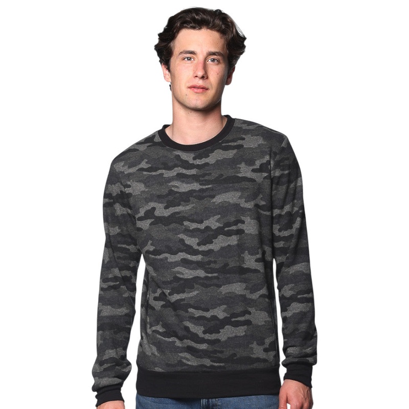 Royal Apparel 25159VCM Unisex Triblend Camo Crewneck Sweatshirt Made in USA Vintage Grey Camo XS