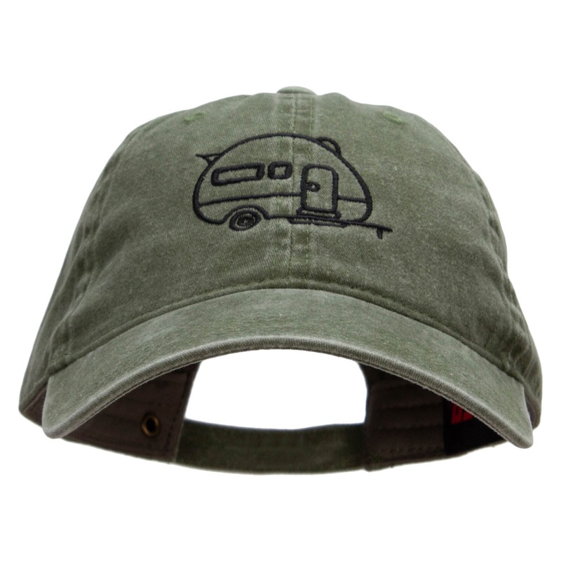 RV Camper Embroidered Washed Cotton Brass Buckle Cap Olive One Size