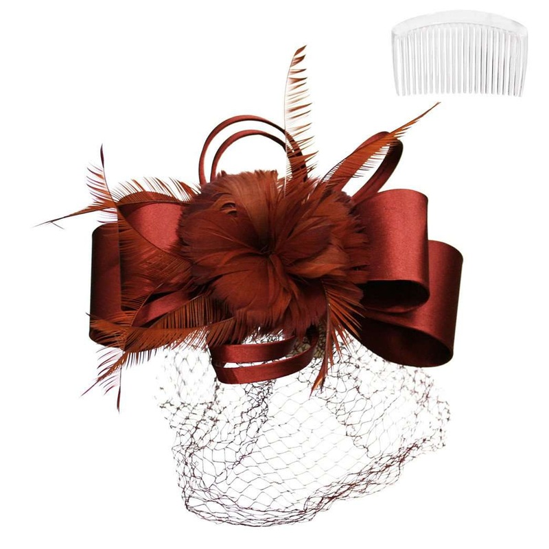 Satin Bow Fascinator Comb Rust
