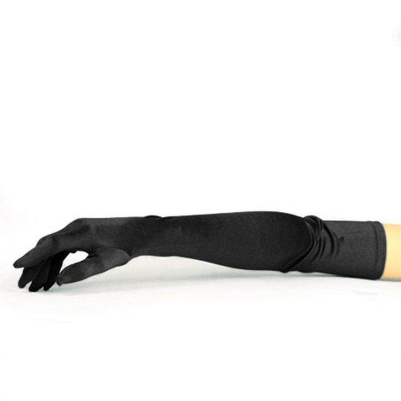Satin Elbow Length Opera Gloves Black