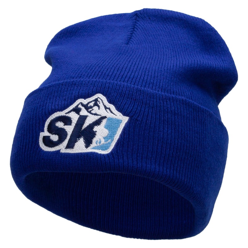 Ski Mountain Embroidered 12 Inch Long Knitted Beanie Royal One Size