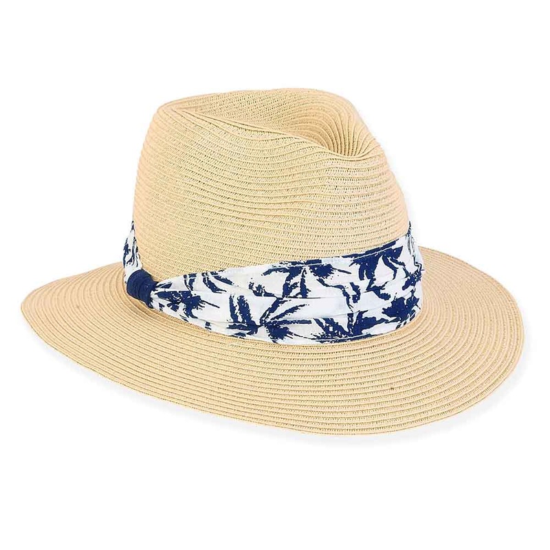 Small Size Fedora Hat with Palm Print Cotton Band – Sunny Dayz Natural Small (54 cm)