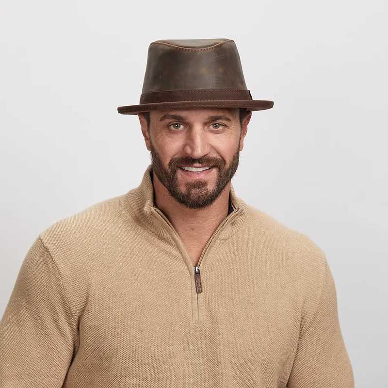 Soho | Mens Trilby Leather Fedora Hat Chocolate SM