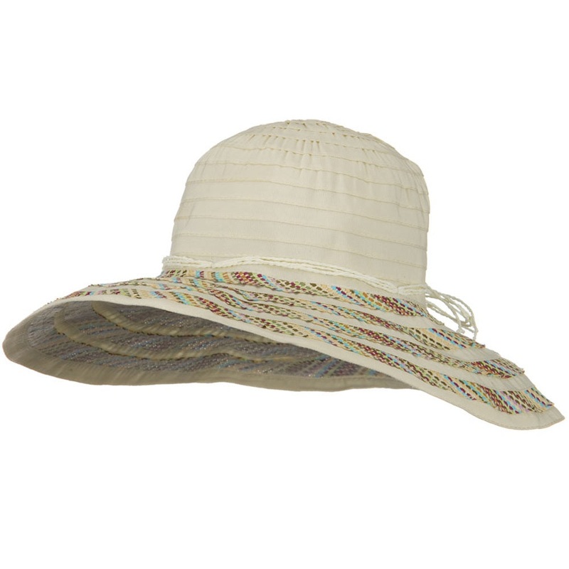 String Ribbon Braid 4 Inch Brim Hat Khaki One Size