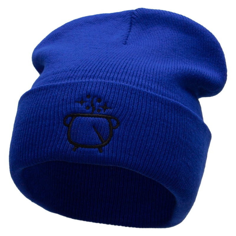Witches Pot Embroidered 12 Inch Long Knitted Beanie Royal One Size