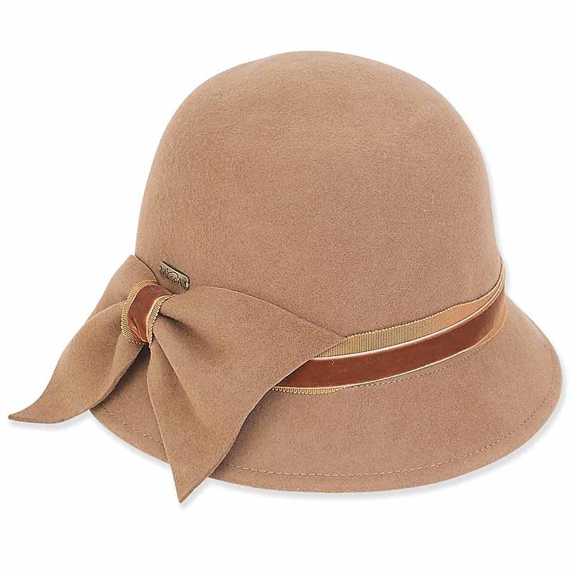 Adora Wool Hat – Bow and Ribbon Wool Cloche Hat Pecan Medium (57 cm)