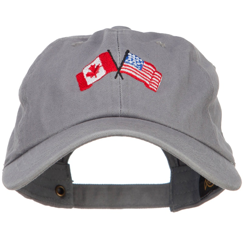 Canada US Flags Embroidered Unconstructed Cap Grey One Size
