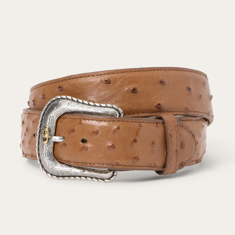Ostrich Western Tab Belt Antique Cognac 32