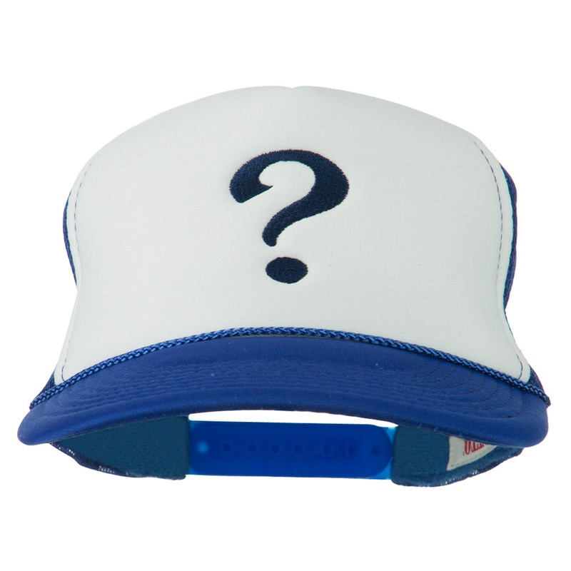 Question Mark Embroidered Foam Mesh Cap Royal White One Size