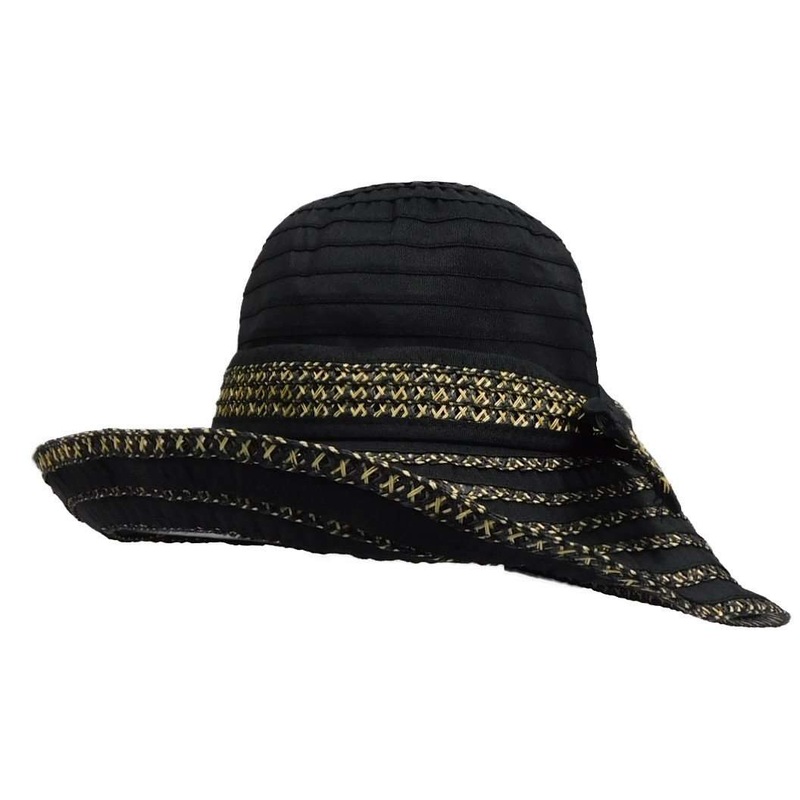 Ribbon and Straw Big Brim Hat – Boardwalk Style Black Medium (57 cm)