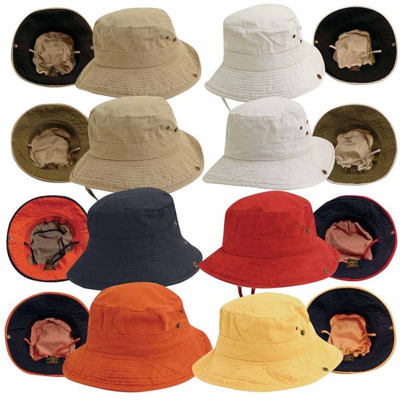 Side Snap Garment Washed Twill Boonie Hat – DPC Kids Khaki / Navy XS (53 cm)