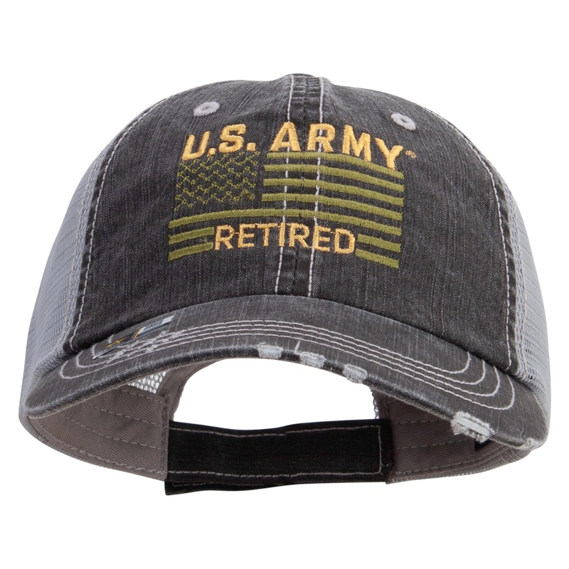 US Army Retired Flag Embroidered Low Profile Special Cotton Mesh Cap Black One Size