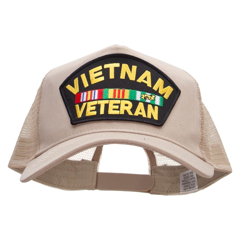 Vietnam Veteran Patched New Big Size Trucker Mesh Cap Khaki XL-3XL