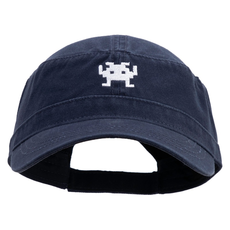 Arcade Game Icon Embroidered Garment Washed Adjustable Army Cap Navy One Size