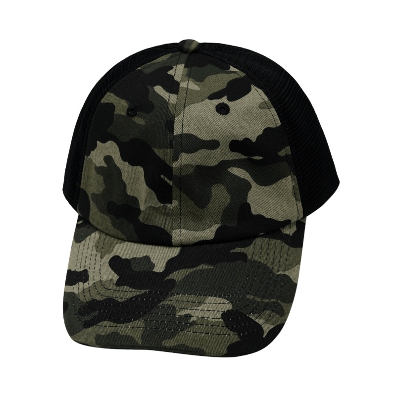 Blank – 6 Panel – Unstructured – Camo / Black (Unisex) – Laser Mesh