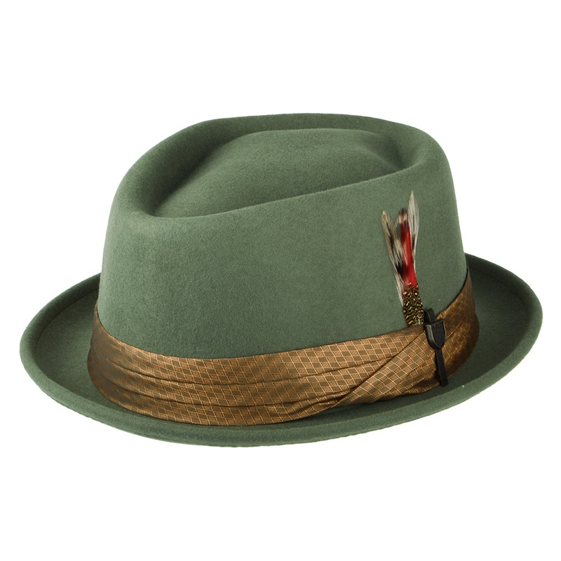 Brixton Hats Stout Wool Felt Pork Pie Hat – Light Moss-Coffee Small-56cm