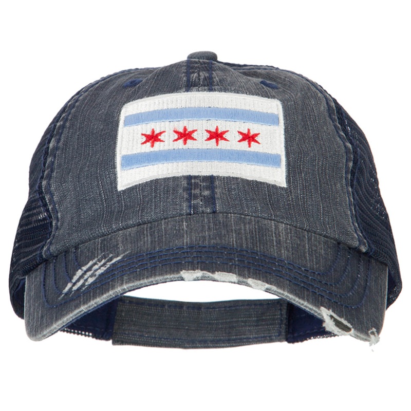 Chicago Flag Embroidered Low Profile Cotton Mesh Cap Navy One Size