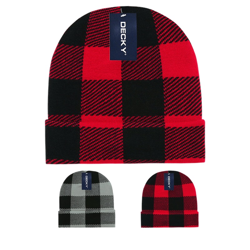 Decky 8027 Buffalo Plaid Long Beanie Knit Cap – CASE Pricing Black Plaid