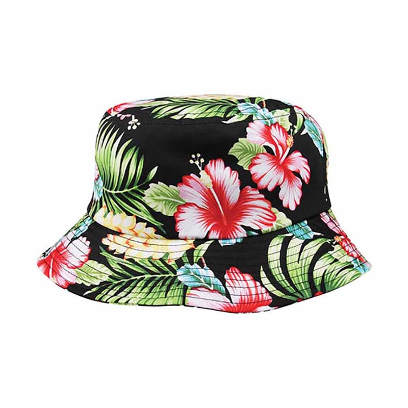 Floral Print Cotton Bucket Hat  – Mega Cap Black M/L (58 cm,)