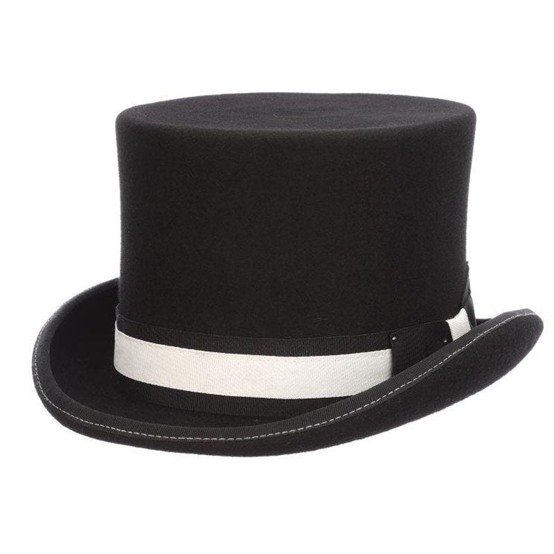 Mc Hale 5.5″ Tall Black & White Wool Felt Top Hat – Scala Hat Black Medium (57 cm)