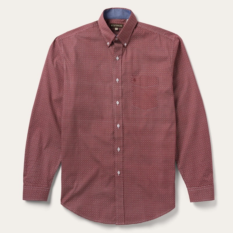 Micro Print Button-Front Shirt Red S