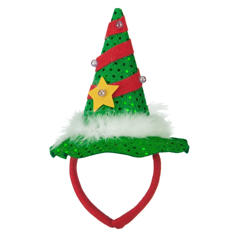 Mini Light up Christmas Tree Headband Red Green One Size